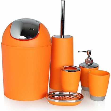 RHG 6Pcs Accessoire de Salle de Bain Design Set Porte-Brosse à Dents Distributeur de Savon à Vaisselle Orange