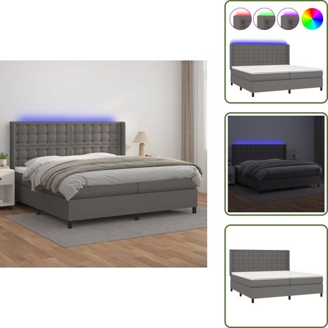 Sommier à lattes de lit matelas LED Gris 200x200 cm Similicuir - Lit Plateforme - Lit Capitonné - Lit Design - Lit Double - Sommier Tapissier (1/5)