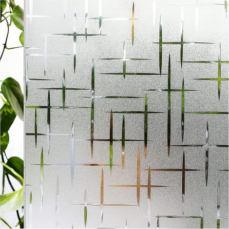 Film décoratif opaque pour fenêtre, effet givré, sans adhésif, amovible, idéal pour porte de douche ou de salle de bain - 90 x 200 cm - Ivoire (1/5)