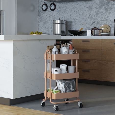 Carro de servicio Pyhäntä con 3 cestas acero 79 x 46 x 35 cm - Marrón claro [en.casa]