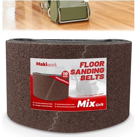 Lot de 10 bandes abrasives 750 x 200 mm, K24/40/60/80/120 en oxyde d'aluminium pour ponceuse de parquet - Compatible avec Scorpion (1/5)