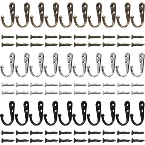(Noir, Argent, Bronze) 30 pièces Mural Patères Tissu Hanger Crochet à Peignoir avec 60 vis