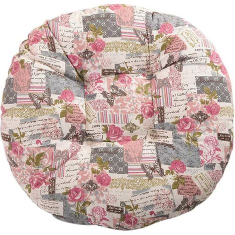 Chair cushion, round, seat cushion, floral pattern, animal print, seat cushion, 40 cm, cotton and linen, pink (1/4)