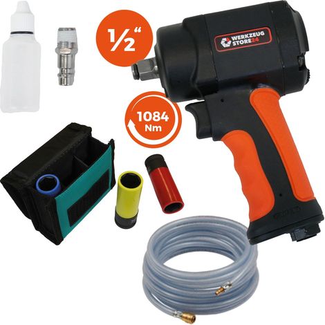 WS24 Llave de impacto neumática 1/2" mini + Manguera de PVC + Juego de llaves de vaso (1/5)