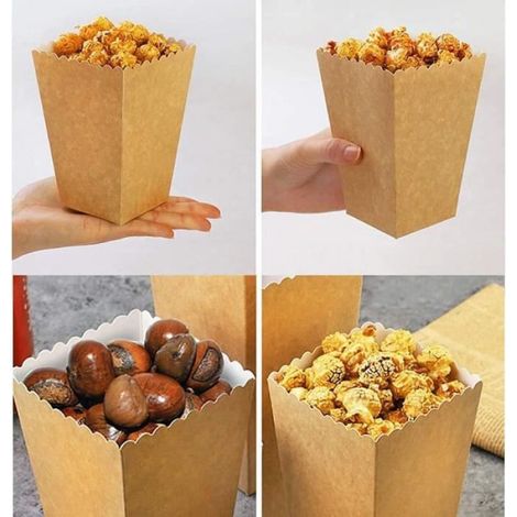 Boîte À Popcorn - Papier Kraft - Marron Et Blanc - Fêtes Anniversaires Soirées Cinéma - 50 Pièces (1/4)