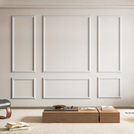 Lot de 6 Moulures Murales Prédécoupées  pour Décoration Murale intérieure,À Installer Avec de la Colle,3 Panneaux Supérieurs et 3 Panneaux Inférieurs (1/5)