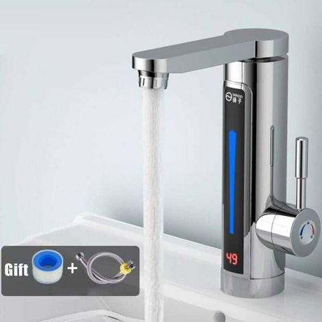 Mixer Faucet 220V Instant Electric Tankless Water Heater with Stainless Steel Heating Tube Colorful LED and Real-Time Temperature Display for Bathroom Sink(Arg (1/5)