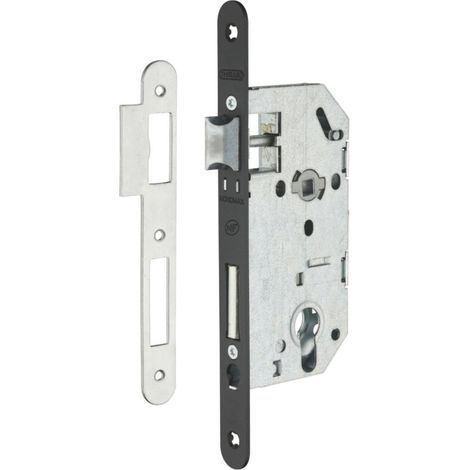 Serrure encastrable Monomax NF pour cylindre européen, axe 45mm, bouts ronds, têtière noire - (1/5)