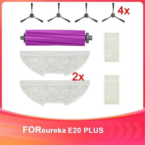 Ersatzteile für den Saugroboter E20 Plus: Gummibürste, Kantenreinigungsbürsten, HEPA-Filter, Reinigungstücher. (1/5)