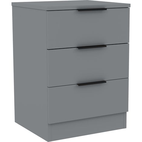 Trega 3 Drawer Bedside Table Nightstand Bedroom Storage, H 50 x W 39 x D 28 cm, Grey