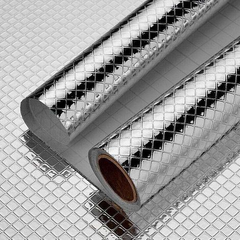 Autocollant cuisine feuille d'aluminium auto-adhésif cuisine papier peint résistant à la chaleur résistant à l'huile imperméable anti-moisissure bricolage feuille de meubles pour cuisines, placards, m (1/4)