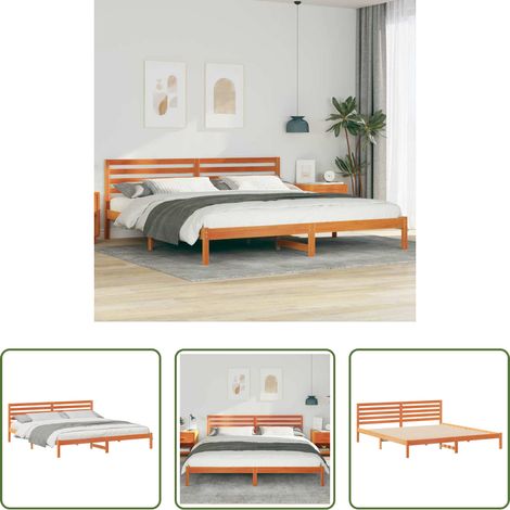 Kiefer Holz Bett - Bettrahmen Wachsbraun 180 x 210 cm Massives Kiefernholz (1/5)