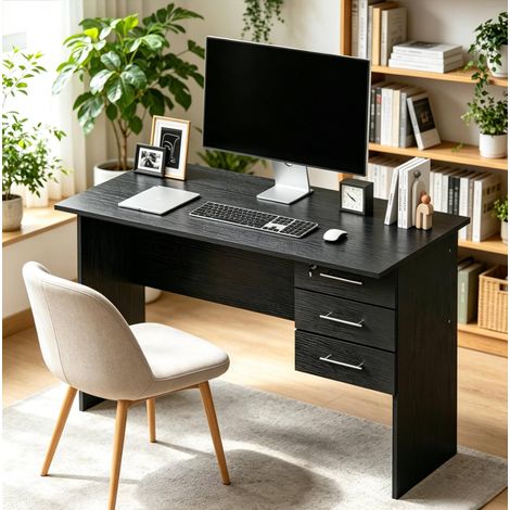 Scrivania da ufficio in legno nera 120 x 60 x 75 cm con 3 cassetti (1/5)