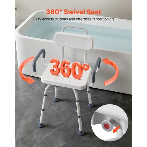 Chaise de Baignoire Pivotante à 360°, Banc de Transfert Baignoire avec Dossier et Accoudoirs, Capacité 180 kg, Siège de Douche pour… (1/5)