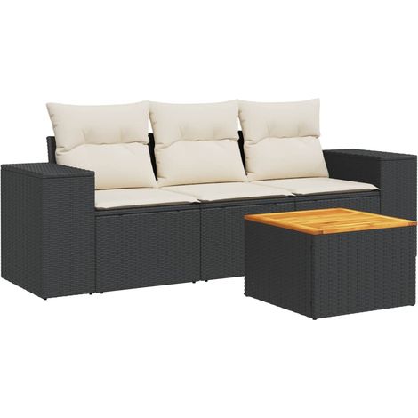 Set Divani da Giardino 4 pz  Salotto da Giardino con Cuscini Nero in Polyrattan (1/5)