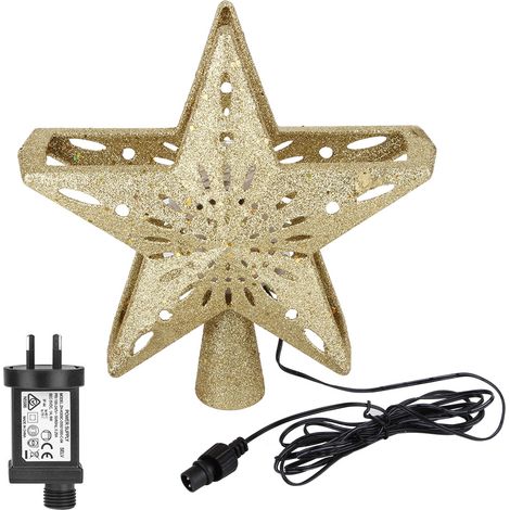 Lampe projecteur LED étoile creuse flocon de neige rotative 100-240V, décoration sommet arbre Noël, or, AU (1/5)