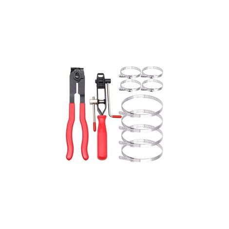 Kit d'outils de sertissage pour collier de serrage continu à une jambe, outil de retrait de cage à billes, collier de serrage 8 pièces, collier de serrage universel et bandes de sertissage de serrage
