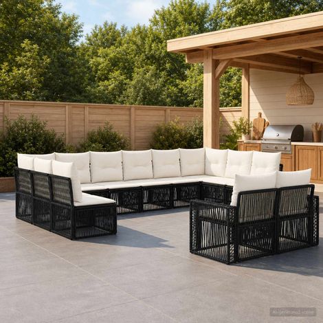 vidaXL Set Divano da Giardino 12 pz Nero e Bianco Crema polyrattan (1/5)