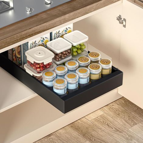 Tiroir Coulissant Cuisine, Tiroir Coulissant Extensible (Noir) (1/5)