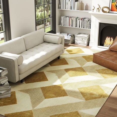 Tapis moderne salon salon Hypoallergénique lavable effet 3D - Dimensions: 230x160 cm - Couleur: Jaune