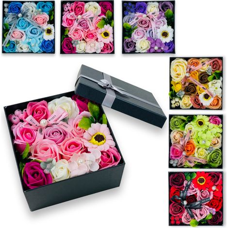 Jardinière avec fleurs de savon dans une boîte carrée, différentes couleurs (1/5)
