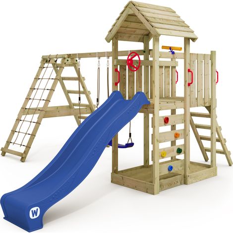 Wickey – Structure d escalade en bois avec double balançoire et toboggan 220 cm – Module d escalade – Bois massif résistant aux intempéries – 10 ans de garantie (1/5)