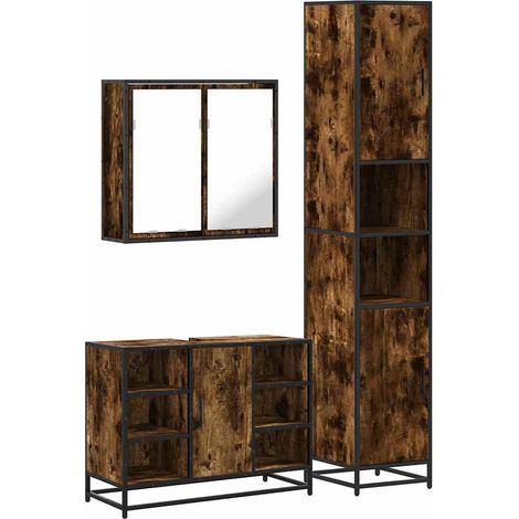 Maison Exclusive - 3-tlg. Badmöbel-Set Räuchereiche Holzwerkstoff