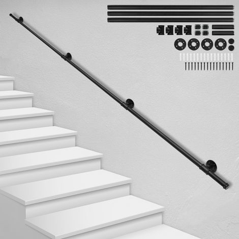 SWANEW Rampe Escalier Murale 300cm Main Courante Acier Carbone Garde-Corps Supports Muraux pour Enfants Personnes Âgees Interieur Exterieur