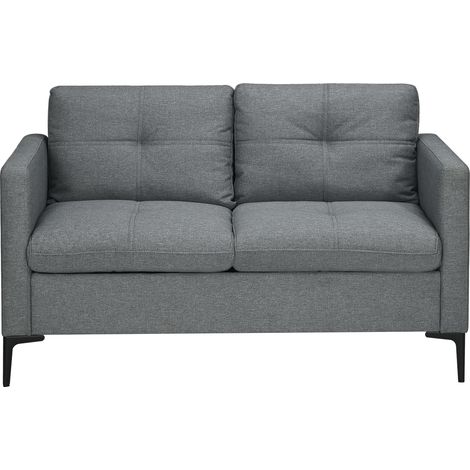 Zweisitzer-Sofa in Leinenoptik mit schwarzen Metallbeinen, komfortables, modernes Wohnzimmersofa, kompaktes Designersofa für den Innenbereich und das Wohnzimmer, dunkelgrau