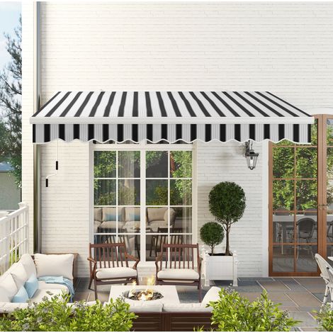 Store banne balcon 3,95 x 2,45 x 3,50 m, manivelle manuelle, structure aluminium, protection UV, blanc et bleu pour terrasse et fenêtre - CHICFURN (1/5)