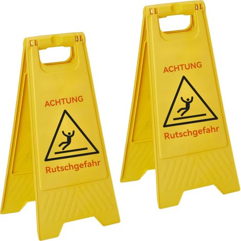 Chevalet 'Attention Sol Glissant', Lot de 2, Pliable, Recto-Verso, Plastique, Jaune (1/5)