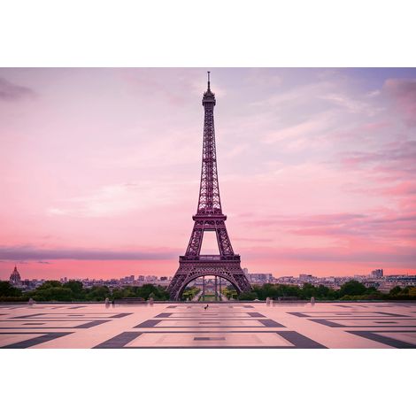 Papier peint panoramique Parsi lever de soleil | Tapisserie panoramique Tour Eiffel violette & rose | Papier peint panoramique salon & chambre - 384 X 260 cm (8 pièces) (1/2)