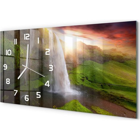 Horloge Murale Effet Tableau 60x30 cm Verre Trempé Décoration Intérieure Moderne Cascade (1/5)