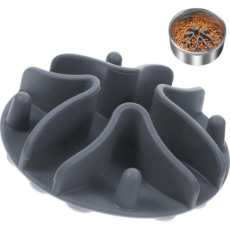 Anti Glutton Dog Bowl for Cats 10 x 10 x 3 cm Anti-Slip, Anti-Gluttonous Dog Bowl for Pets Digestion Anti-Choking (Grey) (1/5)