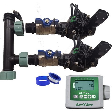 Sistema di Irrigazione Automatica 2 Zone con Programmatore ESP 9V + Elettrovalvole Rain Bird HV 1'' 9V