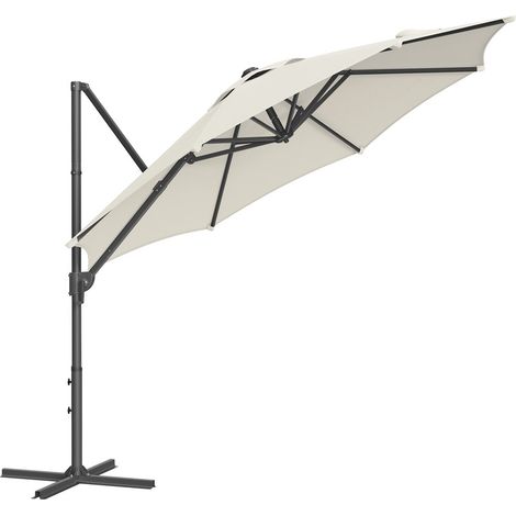 Songmics – Parasol déporté 300 cm – Protection UPF 50+ – Rotation 360° – Inclinaison 0-60° – Base en croix – Toile polyester 180 g/m² – Blanc crème