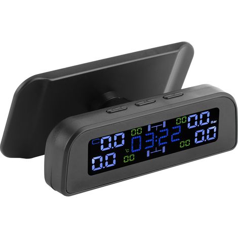 Système de surveillance de la pression des pneus à énergie solaire avec écran LCD et horloge intégrée pour voiture, équipé d'un capteur externe. (1/5)