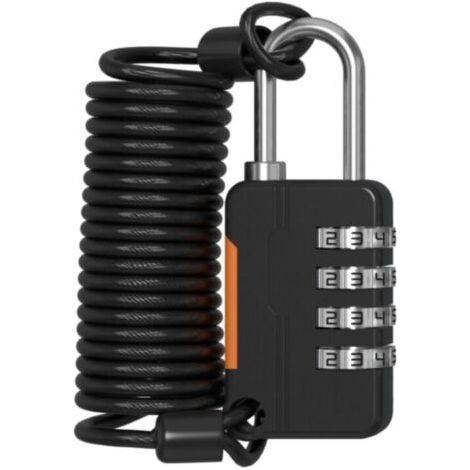 UP Security Ski Lock, 4-Digit Coded Padlock with Retractable Cable (36 in/91 cm), Combination Cable Lock for Snowboard, Luggage (Black) (1/5)