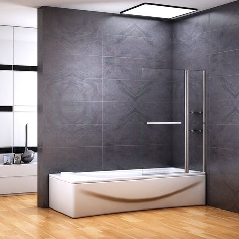 Sopravasca Parete Doccia Per Vasca Girevole 180° Vetro Temperato 6mm Trasparente Inclusi Due Ripiani Maniglia Portasciugamani Telaio Cromo Lucido 100x140cm (1/5)