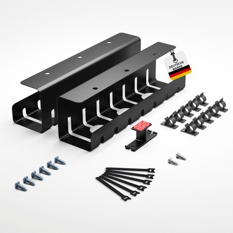 Albatros Kabelkanal Schreibtisch Schwarz Komplettset D - Kabelmanagement Schreibtisch für Ordnung und Produktivität - Organizer für Kabelführung - Kabelschacht, Kabelwanne, Kabelorganisation