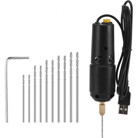 SJLERST Mini perceuse électrique à résine avec 10 forets pour bijoux DIY Produits en aluminium Fabrication de porte-clés en bois Moules de coulée en résine Noir (1/5)