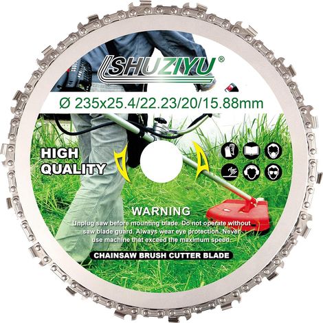 Chainsaw Tooth Circular 235 mm, Brush Cutter Blade, 25.4 mm Shaft, with Washer Adapter 565-20-15.8 mm (1/5)