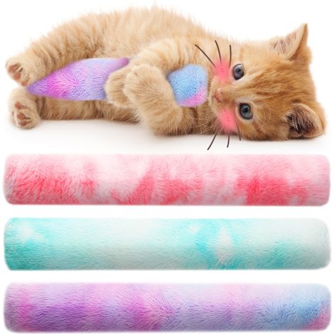 Jouet interactif pour chaton - Peluche - 3 coussins d\'herbe chat - Activité gratter, mâcher et jouer