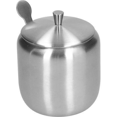 Boîte à sucre 370 ml en acier inoxydable 304 poli et brossé, anti-oxydation et antirouille, avec cuillère. (1/5)