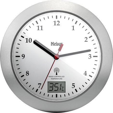 Mebus 41124 Radiocontrollato Orologio da parete 17 cm x 60 mm Argento Adatto per bagno e ambienti umidi (1/5)