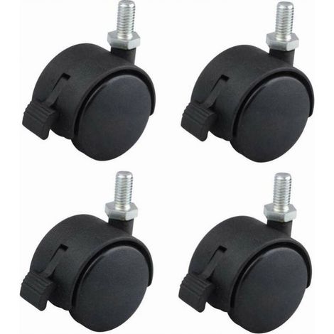 4 Pcs roulette de meuble 40mm pivotante avec frein noir nylon fixation par vis M8x15 charge 40kg / roue (1/3)