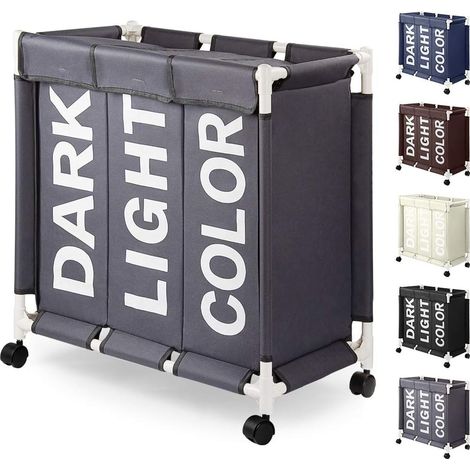 Triple Laundry Hamper with Wheels 90L Oxford Cloth 3 Compartment Laundry Bag with Lid Laundry Bins with Wheels Multifunction Storage Hamper(Grey o2)