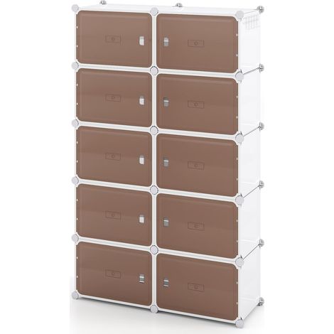 COSTWAY Meuble a Chaussure pour 32/40 Paires, 8/10 Boites Rangement Chaussures Empilable, Étagères Amovibles, Crochets Latéral, Panneau Transparent, Marteau, pour Entrée Couloir Chambre (10 Boites) (1/5)