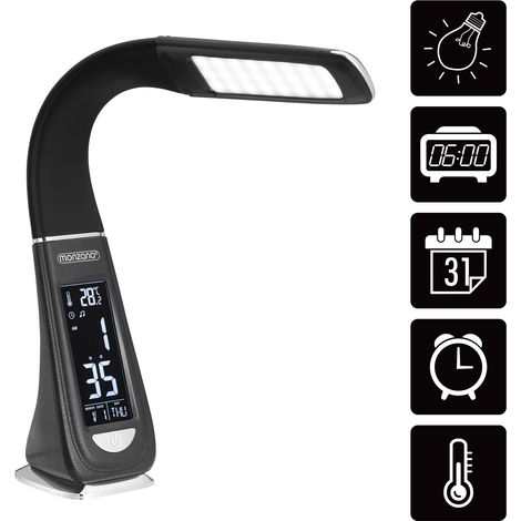 MONZANA® Lilly Smart Digital Desk Lamp Digital Display Time Alarm Clock Temperature Calendar Dimmable, 3 Brightness Settings Bedside, Office, Table Light