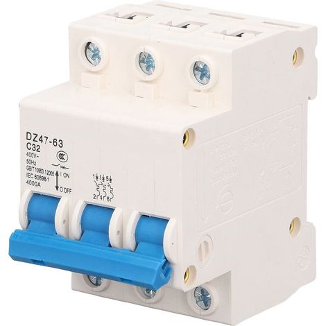 Disjoncteur différentiel 3P DZ47-63 32A 220V protection surcharges courts-circuits fuites courant installation domestique rail DIN (1/5)
